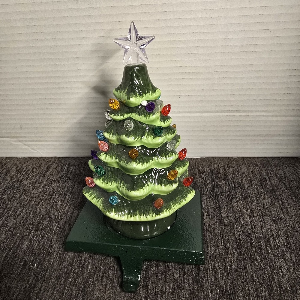 RAZ Imports Vintage Green Lighted Tree Stocking Holder, 8.5-inch Height